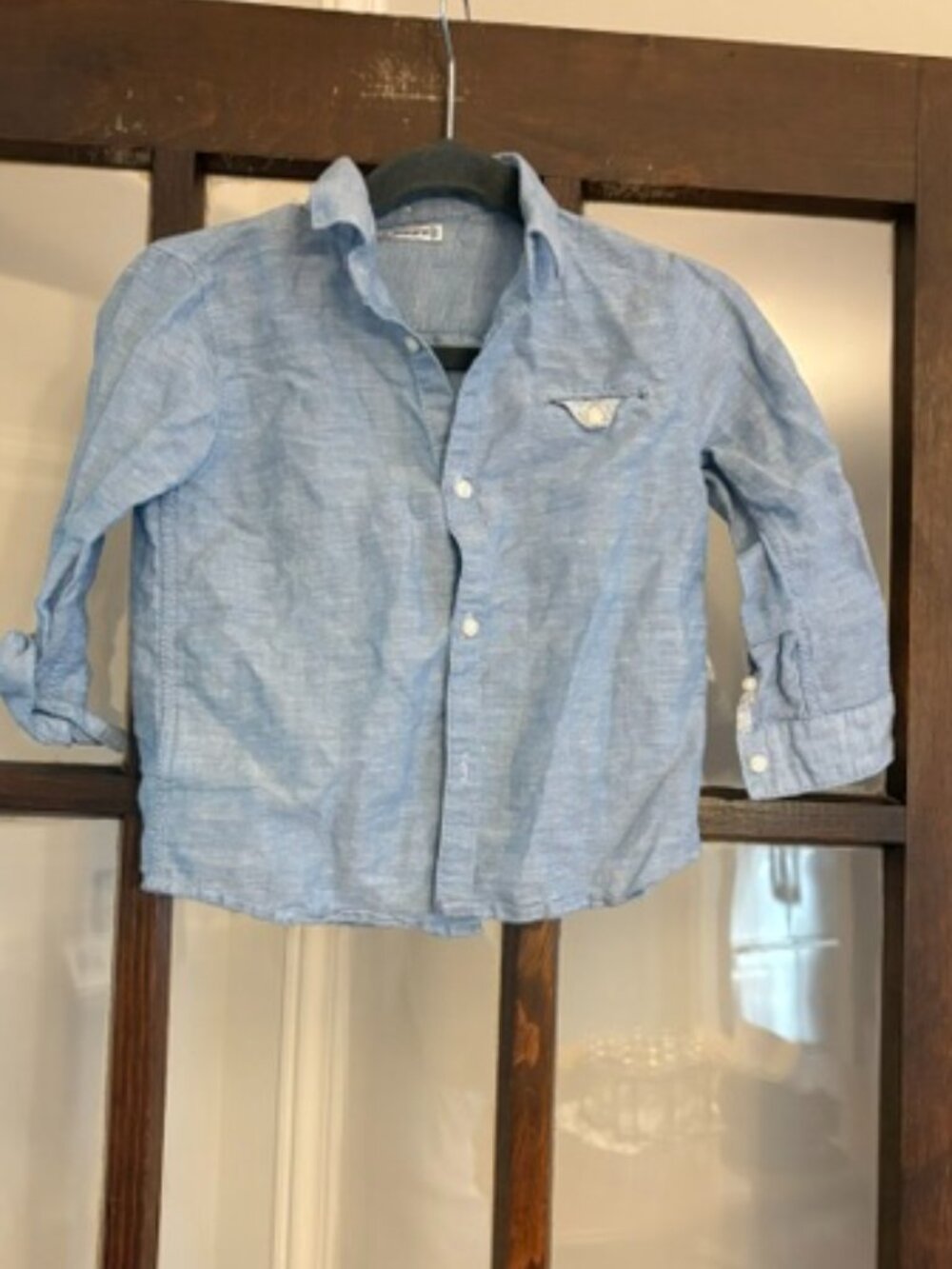 Mayoral Boys Linen-Blend Blue Button-Down Shirt, Size 2